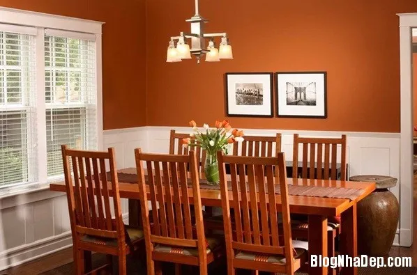 Phòng ăn nổi bật với gam màu cam
