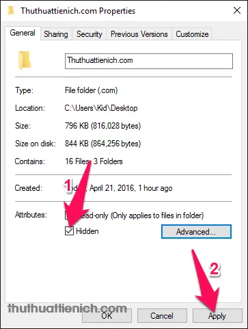 Cách ẩn/hiện tập tin, thư mục trên Windows XP/7/8.1/10