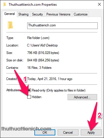 Cách ẩn/hiện tập tin, thư mục trên Windows XP/7/8.1/10