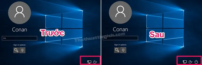 Cách ẩn/xóa nút Shut down (tắt máy tính) tại màn hình đăng nhập Windows 10