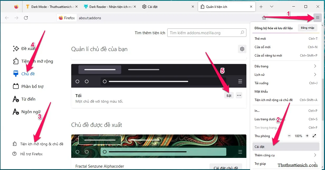 Cách bật chế độ Dark Mode cho trình duyệt Firefox trên máy tính