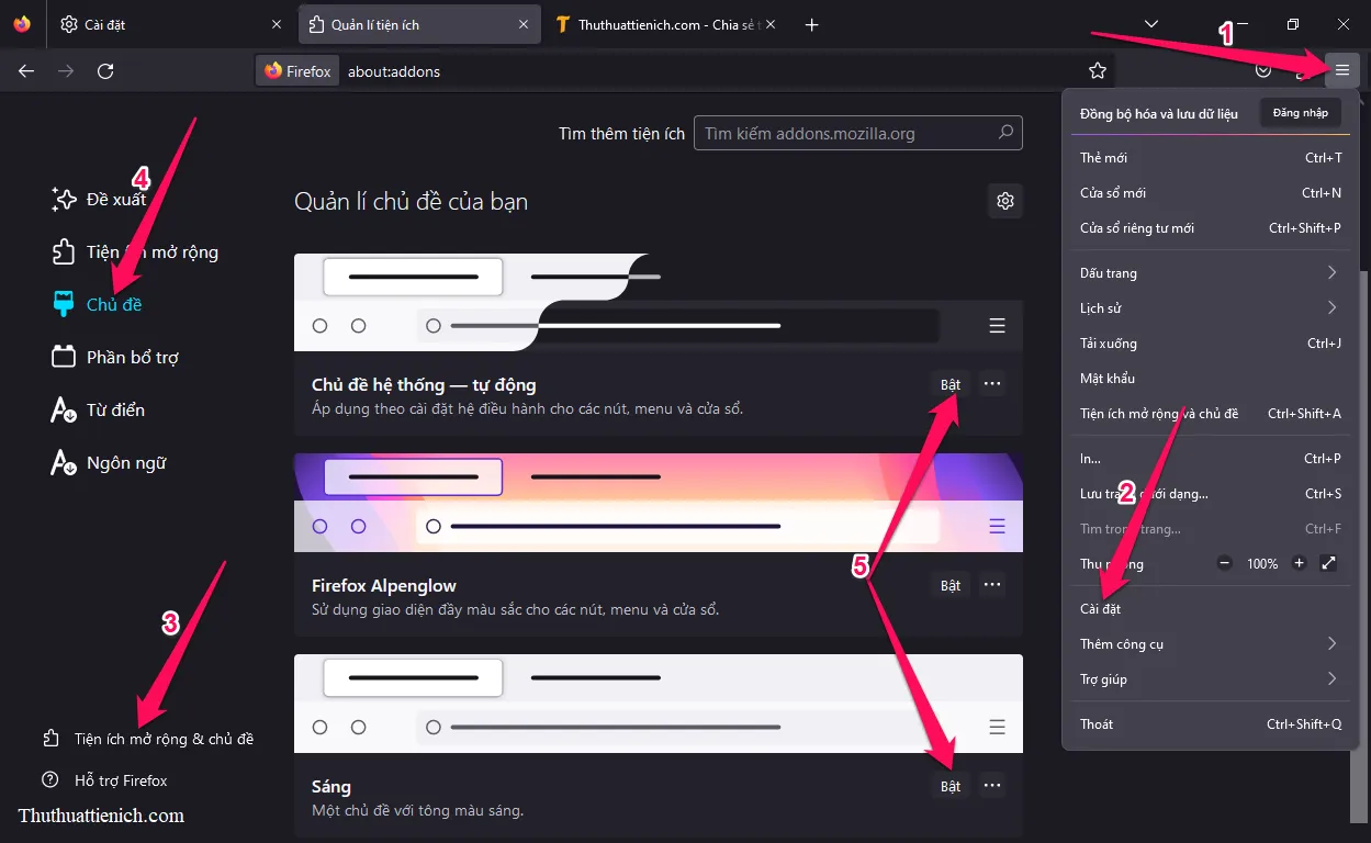 Cách bật chế độ Dark Mode cho trình duyệt Firefox trên máy tính