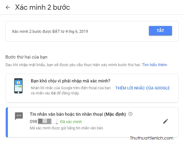 Cách Bật, tắt xác minh 2 bước cho tài khoản Gmail, Google