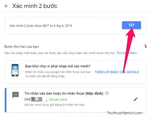 Cách Bật, tắt xác minh 2 bước cho tài khoản Gmail, Google