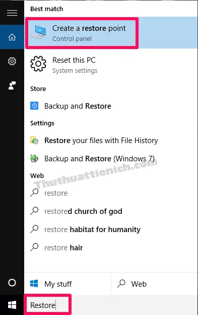 Cách bật tính năng System Restore trên Windows 10