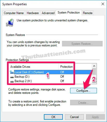 Cách bật tính năng System Restore trên Windows 10