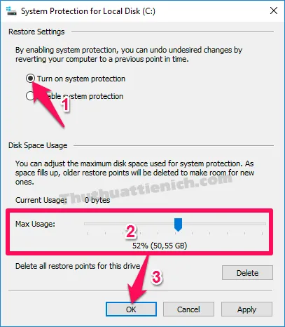 Cách bật tính năng System Restore trên Windows 10