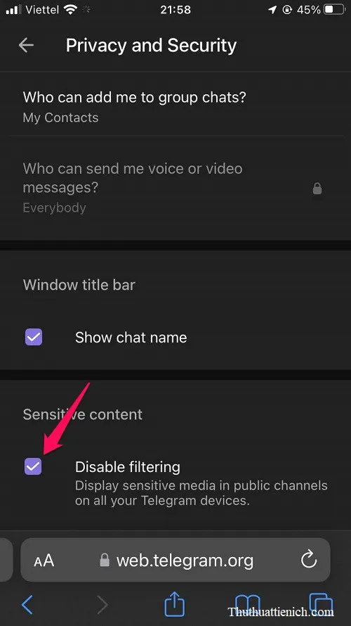Cách bỏ chặn nội dung nhạy cảm, 18+ trên Telegram mới nhất