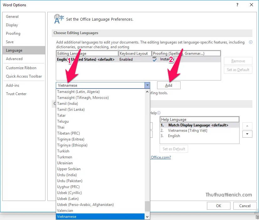Cách cài đặt ngôn ngữ, giao diện tiếng Việt cho Office 2016