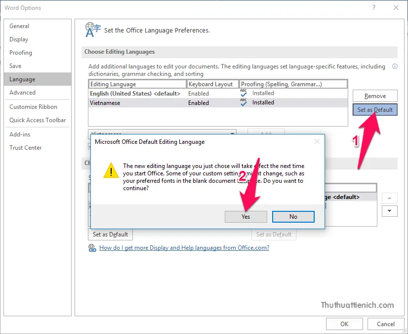 Cách cài đặt ngôn ngữ, giao diện tiếng Việt cho Office 2016
