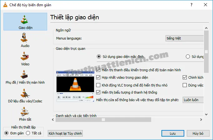 Cách cài đặt/thay đổi ngôn ngữ tiếng Việt cho phần mềm VLC Media Player