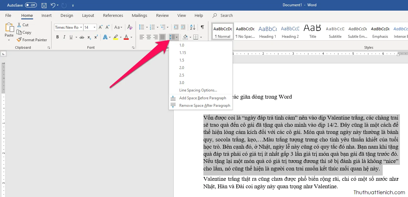 Cách giãn dòng, chỉnh khoảng cách dòng trong Word