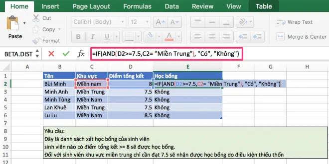 Cách kết hợp hàm IF, hàm AND và hàm OR trong Excel