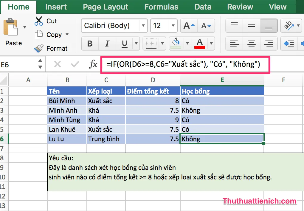 Cách kết hợp hàm IF, hàm AND và hàm OR trong Excel