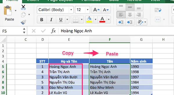 Cách sắp xếp tên theo thứ tự ABC trong Excel (2003-2016)