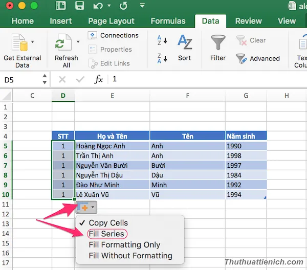 Cách sắp xếp tên theo thứ tự ABC trong Excel (2003-2016)