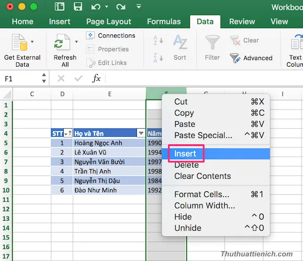 Cách sắp xếp tên theo thứ tự ABC trong Excel (2003-2016)