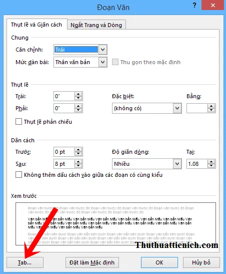 Cách tạo dòng chấm (…..) tự động bằng nút Tab trong Word 2013, 2010, 2007, 2003