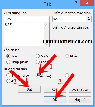 Cách tạo dòng chấm (…..) tự động bằng nút Tab trong Word 2013, 2010, 2007, 2003