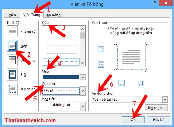 Cách tạo đường viền, viền trang trong Word 2003, 2007, 2010, 2013