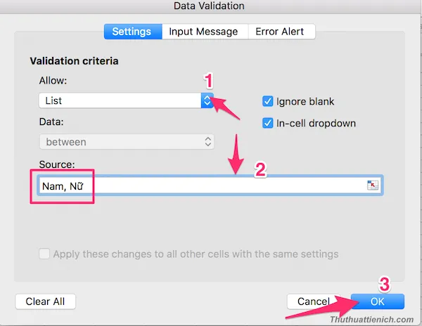 Cách tạo list drop-down trong excel-combobox