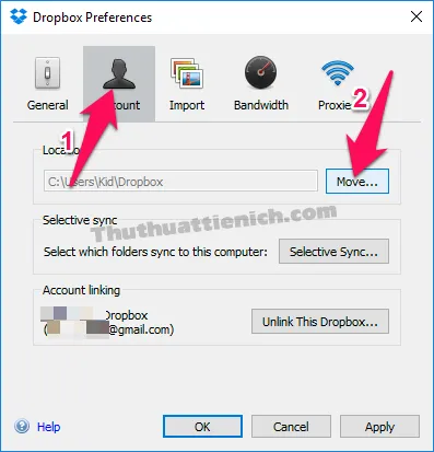 Cách thay đổi vị trí lưu trữ thư mục Dropbox trên máy tính