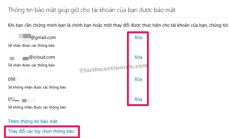 Cách thêm/xóa số điện thoại khôi phục, email dự phòng cho tài khoản Microsoft (Outlook/Hotmail)