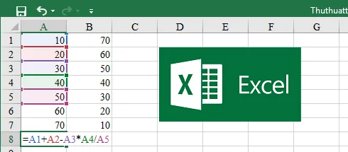 Cách thực hiện phép tính Cộng, Trừ, Nhân Chia trong Excel