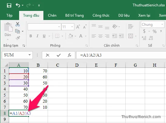 Cách thực hiện phép tính Cộng, Trừ, Nhân Chia trong Excel