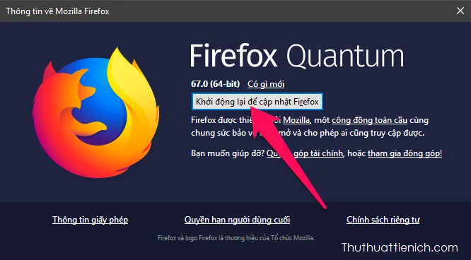 Cách Update trình duyệt Firefox lên phiên bản mới nhất