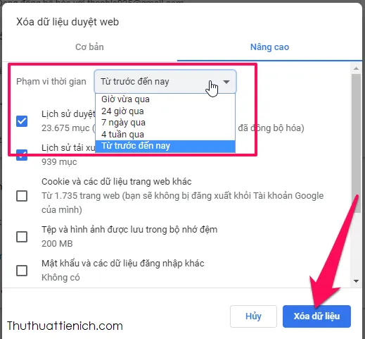 Cách xóa lịch sử duyệt web trên trình duyệt Google Chrome