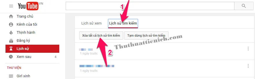 Cách xóa lịch sử xem, lịch sử tìm kiếm trên Youtube (máy tính/Android/IOS)