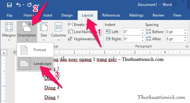 Cách xoay ngang 1 trang giấy trên Word, Excel & PowerPoint