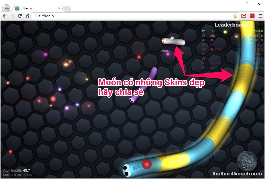 Chơi game Rắn săn mồi Slither.io Online vui vẻ, đẹp mắt, dễ “gây nghiện”