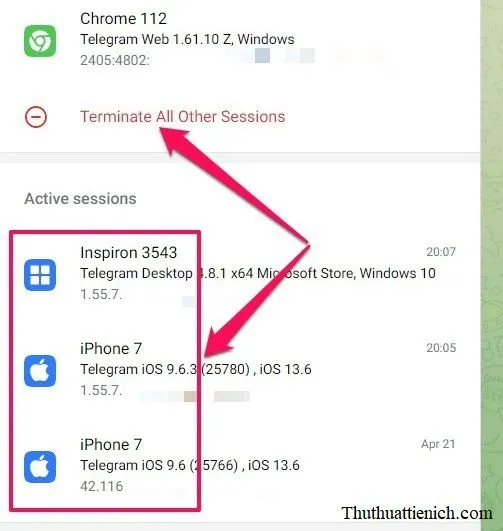 Đăng xuất tài khoản Telegram từ xa trên mọi thiết bị