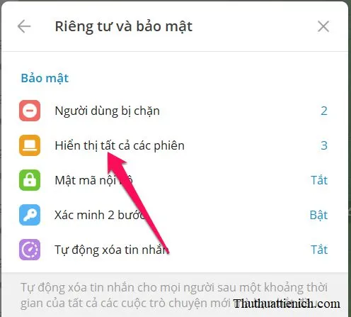 Đăng xuất tài khoản Telegram từ xa trên mọi thiết bị