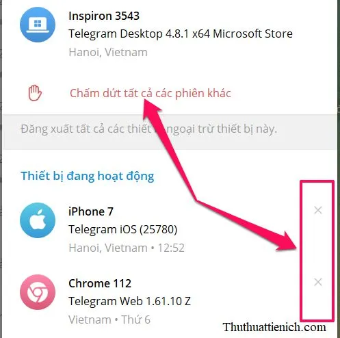 Đăng xuất tài khoản Telegram từ xa trên mọi thiết bị