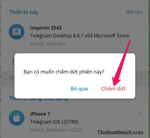 Đăng xuất tài khoản Telegram từ xa trên mọi thiết bị