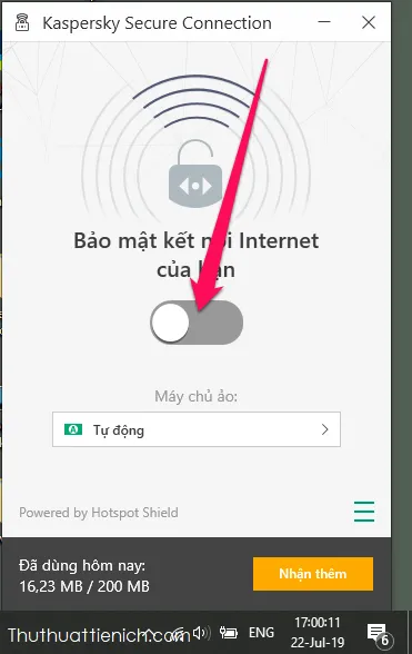 Fake IP đơn giản, miễn phí bằng phần mềm Kaspersky VPN