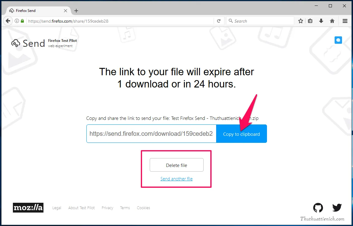 Firefox Send – Chia sẻ tập tin qua mạng miễn phí, đơn giản, mã hóa, tồn tại 24h