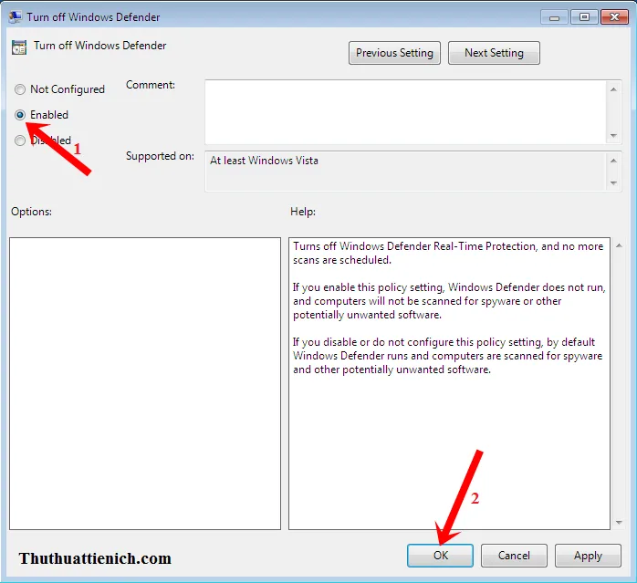 Hướng dẫn bật/tắt phần mềm Windows Defender trên Windows 7