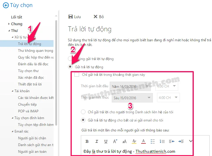 Hướng dẫn bật/tắt tự động trả lời thư trên Outlook/Hotmail