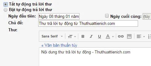 Hướng dẫn cách bật/tắt tự động trả lời thư khi sử dụng Gmail