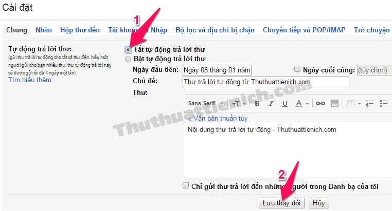 Hướng dẫn cách bật/tắt tự động trả lời thư khi sử dụng Gmail