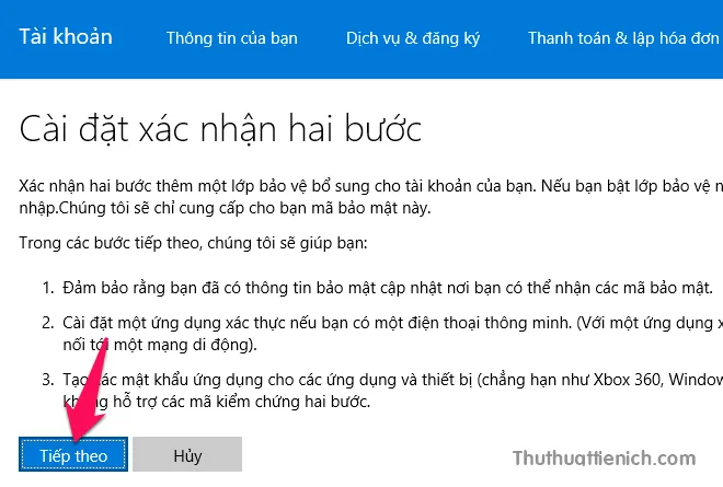 Hướng dẫn cách bật xác minh 2 bước cho tài khoản Outlook/Hotmail (Microsoft)