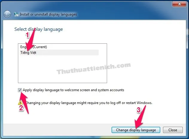Hướng dẫn cách cài đặt ngôn ngữ, giao diện tiếng Việt cho Windows 7