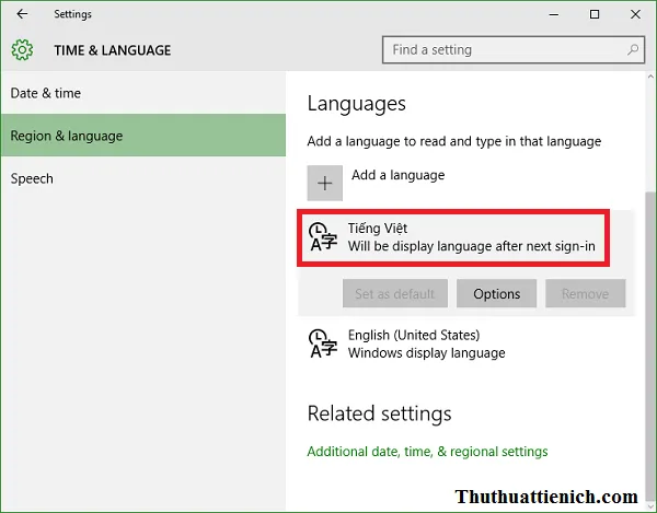 Hướng dẫn cách cài đặt ngôn ngữ tiếng Việt cho Windows 10