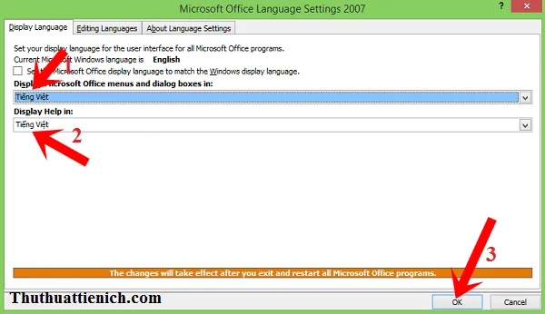 Hướng dẫn cách cài đặt tiếng Việt cho bộ phần mềm Office 2007