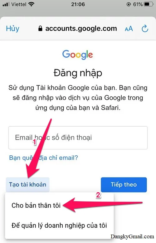 Hướng dẫn cách đăng ký tạo tài khoản Gmail mới trên điện thoại