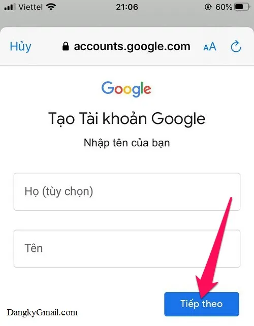 Hướng dẫn cách đăng ký tạo tài khoản Gmail mới trên điện thoại